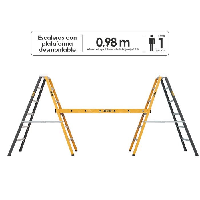 Combo escalera liviana 4 pasos con plataforma desmontable