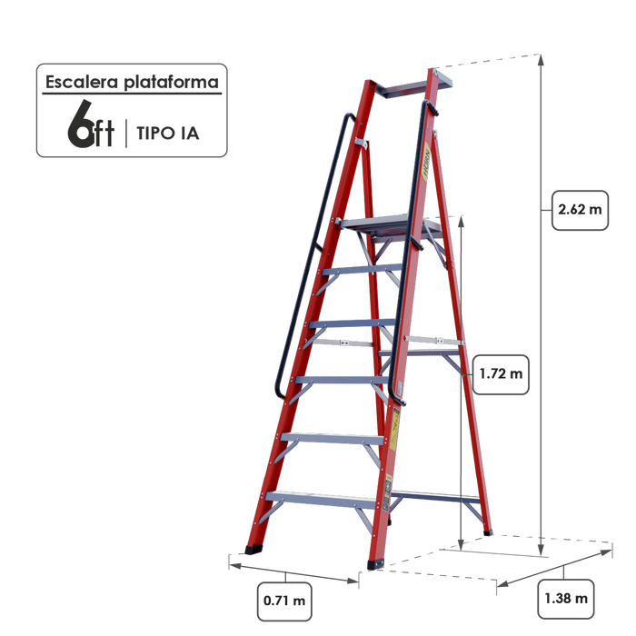 Escalera dieléctrica tipo Plataforma 6 Pasos / 1.72 Metros - Tipo IA