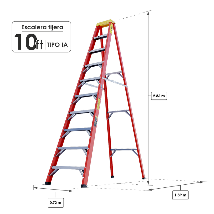 Escalera dieléctrica tipo Tijera 10 Pasos / 2.86 Metros - Tipo IA