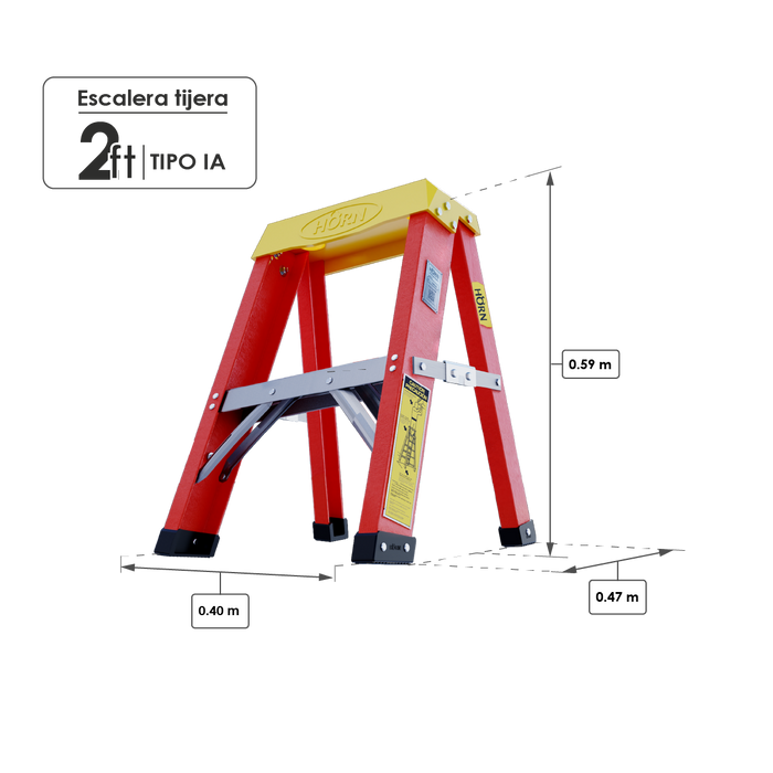 Escalera dieléctrica tipo Tijera 2 Pasos / 0.59 Metros - Tipo IA