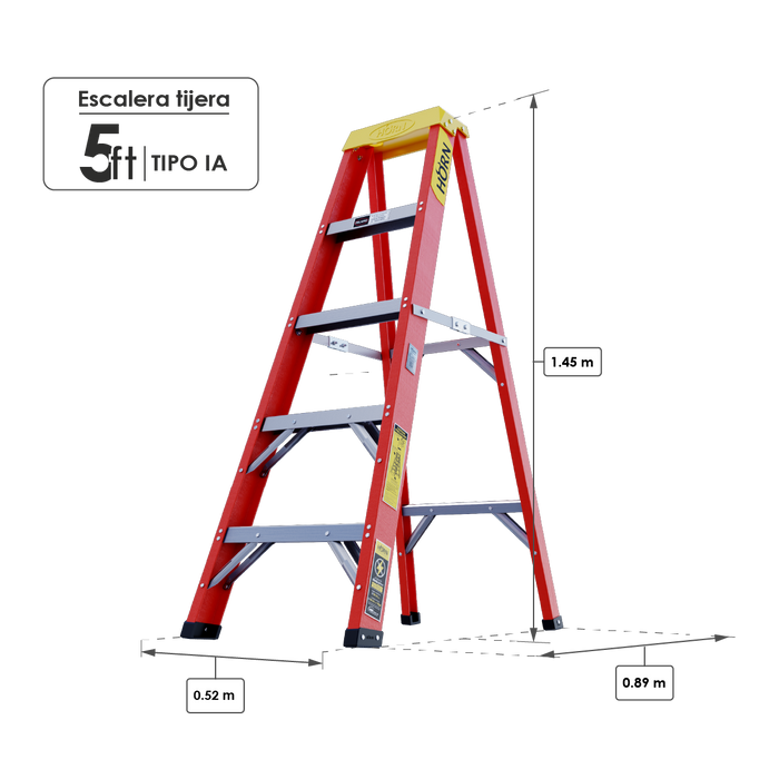 Escalera dieléctrica tipo Tijera 5 Pasos / 1.45 Metros - Tipo IA