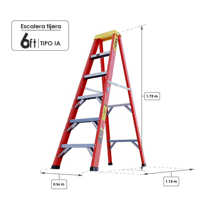 Escalera dieléctrica tipo Tijera 6 Pasos / 1.73 Metros - Tipo IA