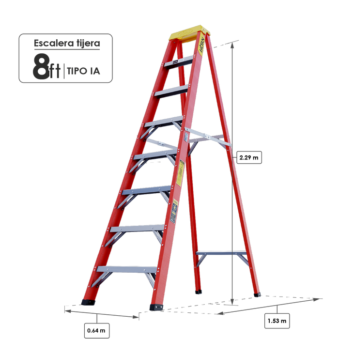 Escalera dieléctrica tipo Tijera 8 Pasos / 2.29 Metros - Tipo IA