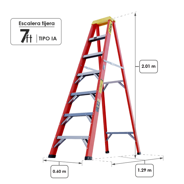 Escalera dieléctrica tipo Tijera 7 Pasos / 2.01 Metros - Tipo IA