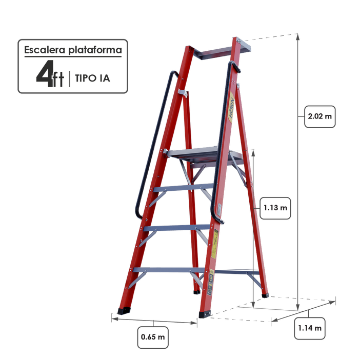 Escalera dieléctrica tipo Plataforma 4 Pasos / 1.13 Metros - Tipo IA