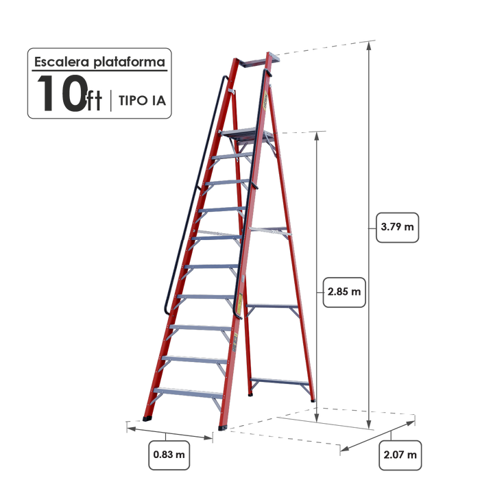 Escalera dieléctrica tipo Plataforma 10 Pasos / 2.85 Metros - Tipo IA