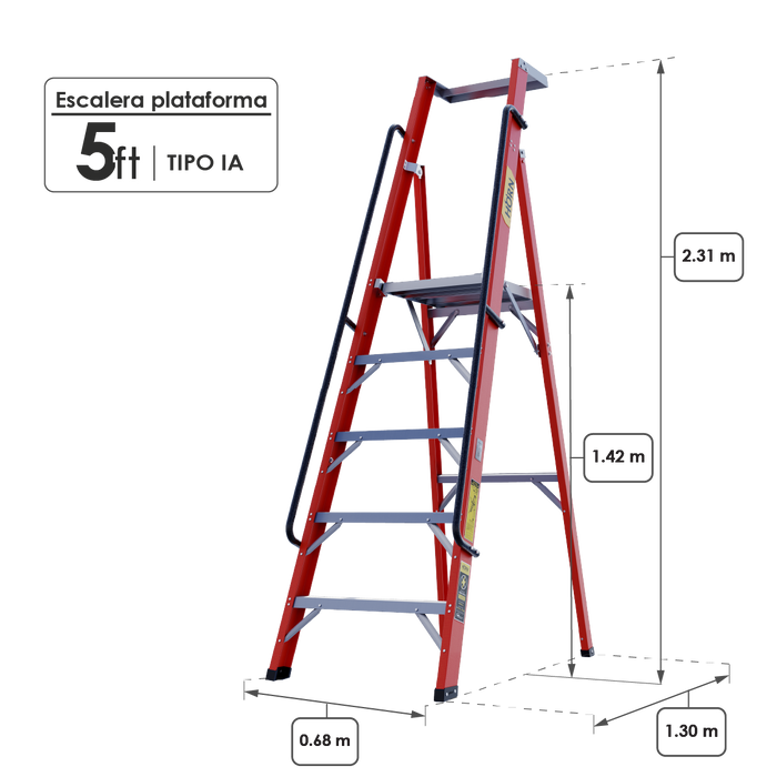 Escalera dieléctrica tipo Plataforma 5 Pasos / 1.42 Metros - Tipo IA
